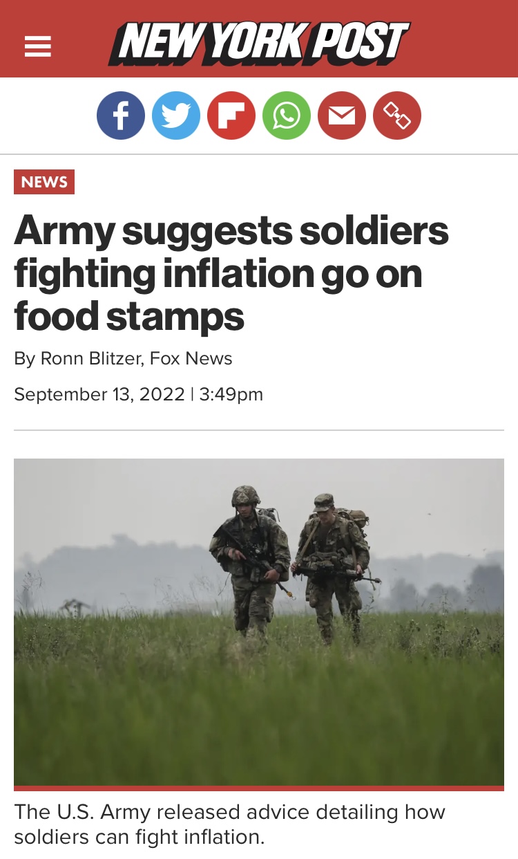 Army suggests soldiers fighting inflation go on food stamps Rig Talk