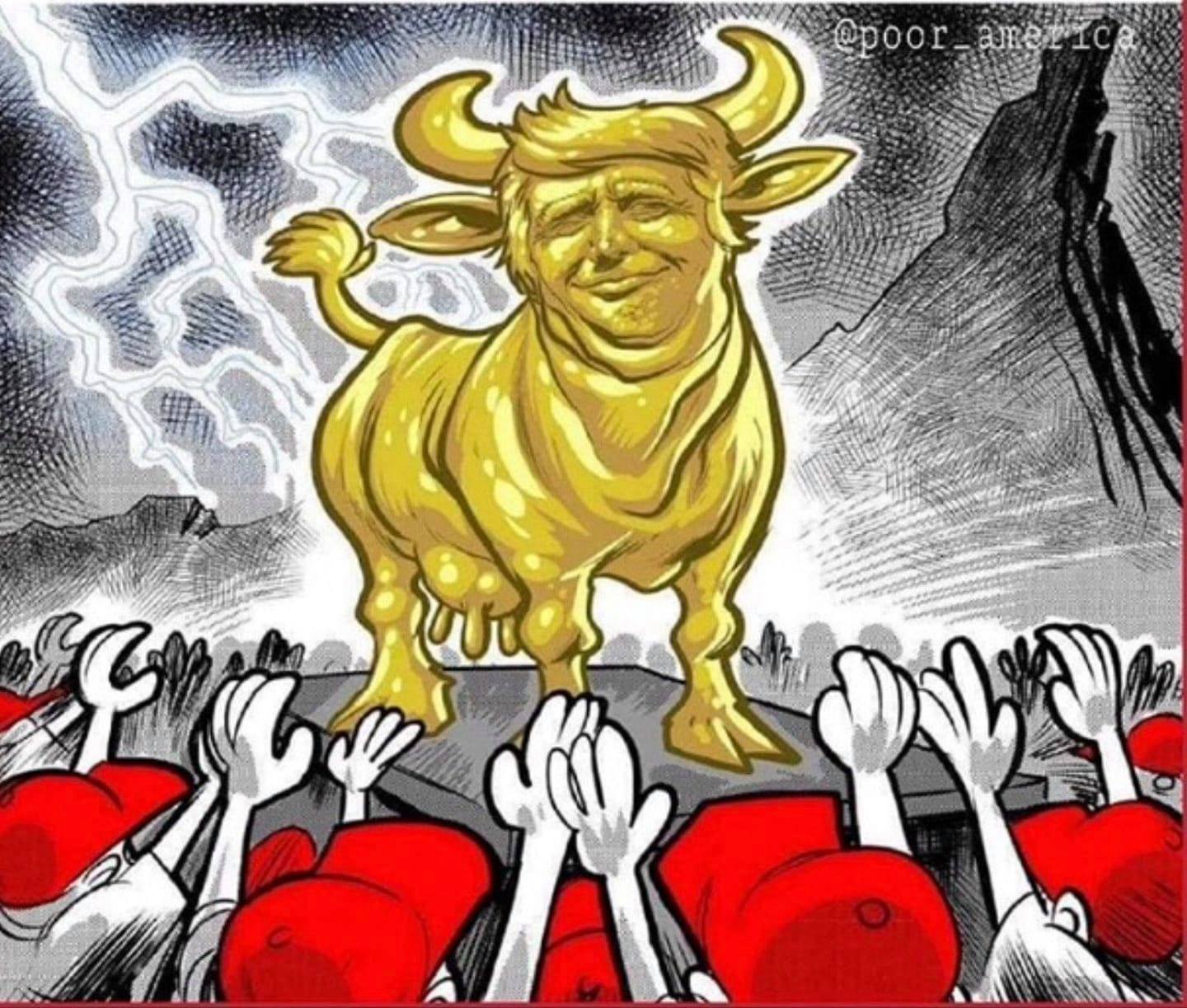 trump golden calf maga worship red hats.jpg